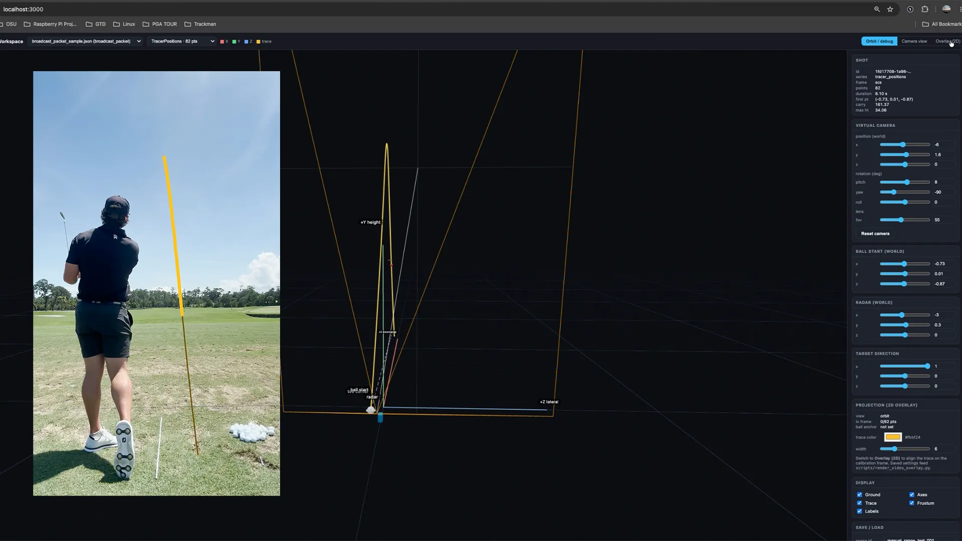 Radar-to-Video Golf Trace Calibration System screenshot